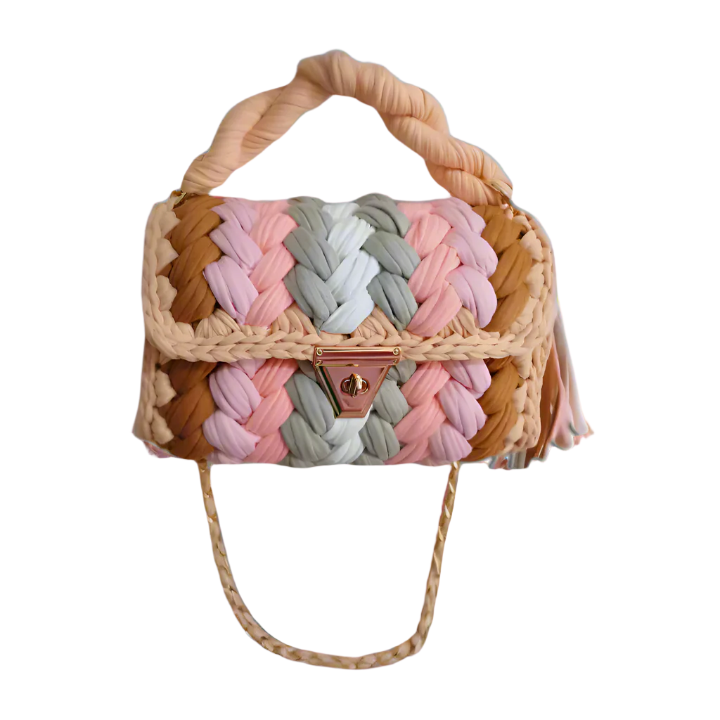Warm caramel & rose crochet handbag with gold chain - Parisian café inspired.