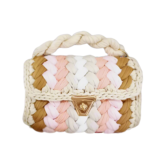 Blush & biscotti toned crochet bag with gold chain - Brunch at Tiffany’s quiet luxury collection.
