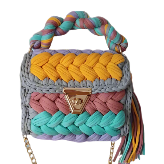 Ombre pastel crochet handbag with gold chain strap - Brunch at Tiffany’s Collection