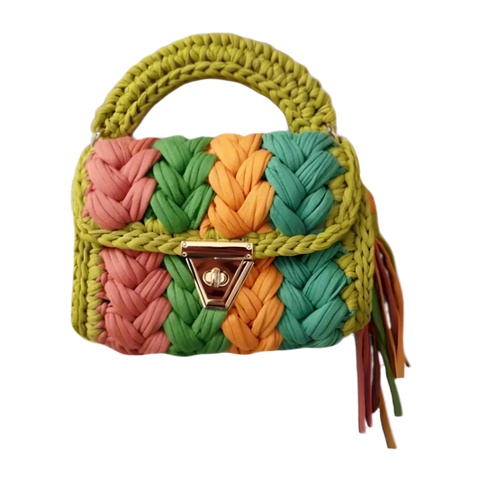 Earthy green crochet handbag with rose and amber accents - Brunch at Tiffany’s