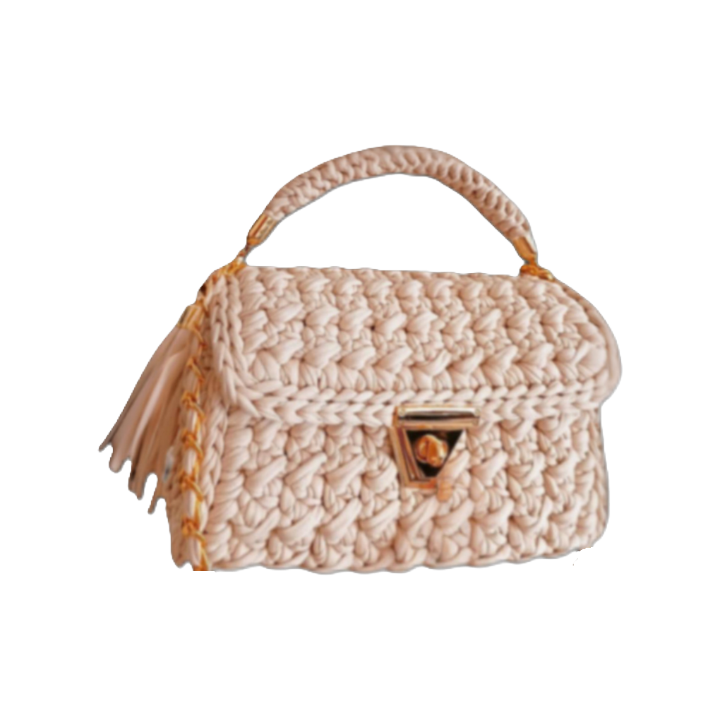 Vanilla Blush crochet bag with gold clasp - Pastel shoulder bag gold chain