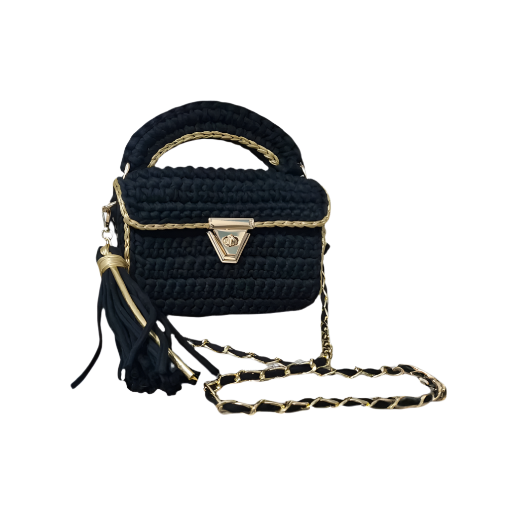 Black crochet handbag with gold shimmer trim - Brunch at Tiffany’s Gleam Collection