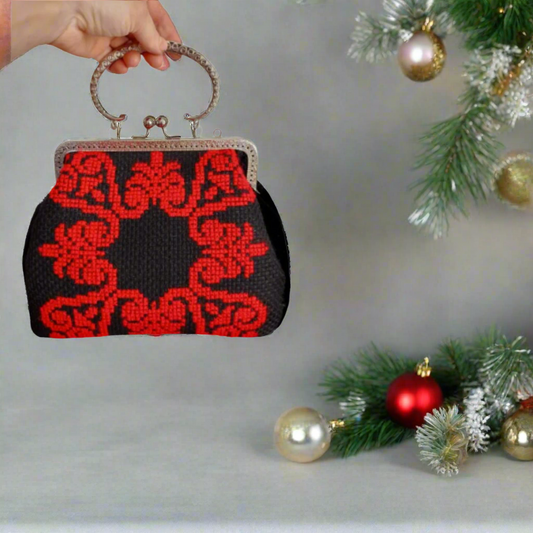 Black Clutch Bag, Hand Bag, Handmade Bag, Cherry Color Bag, Red Bag